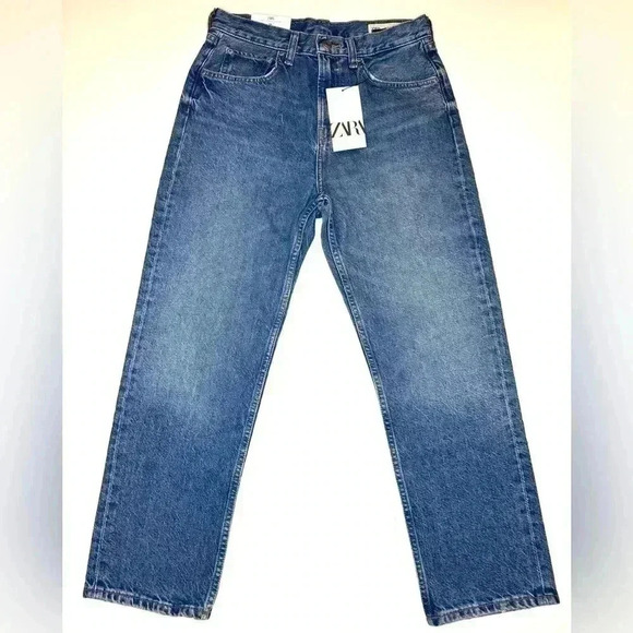 Zara Womens Straight Cropped Mid Waist Jeans Size 6 - Picture 1 of 10
